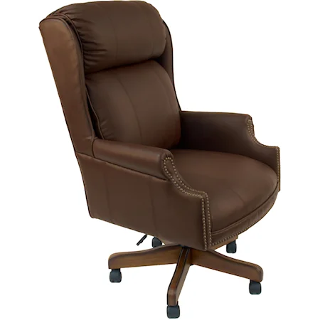 Leather Office Chair with Five-Star Base and Nailhead Trim